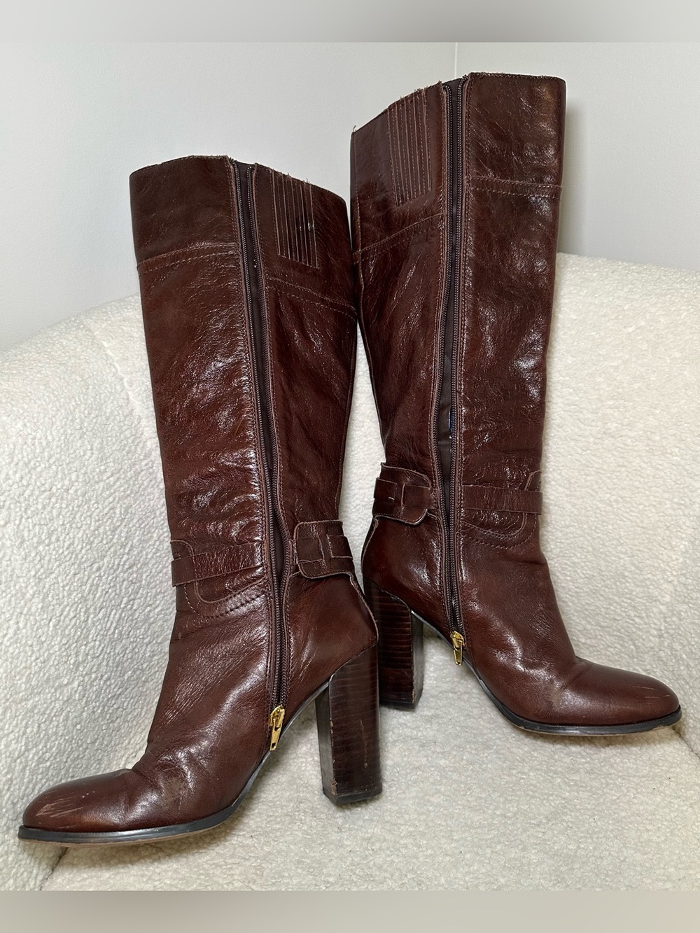 Audrey Brooke Brown Leather Boots Knee High Riding Fall Rich Preppy Classic 7.5 - Picture 6 of 16